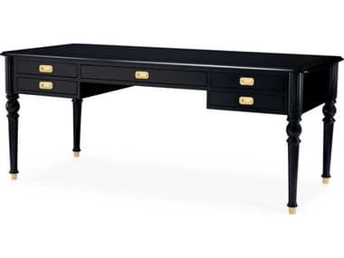 Eichholtz Wimbledon Waxed Black Antique Brass Solid Wood Writing Desk EICTM0066