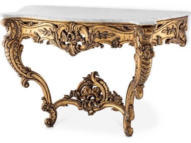 Eichholtz Rococo Rectangular Antique Gold White Marble Console Table EICTM0228