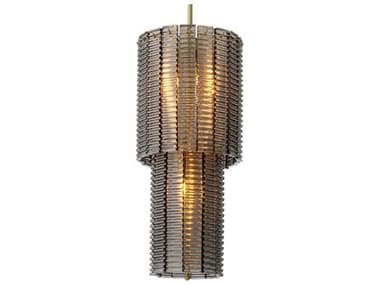 Eichholtz Imperial Brushed Brass Smoke Glass Traditional Cylinder Tiered Chandelier EICTM0244UL