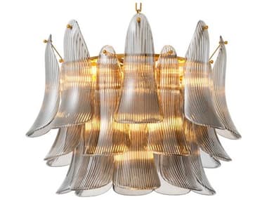 Eichholtz Amun Brushed Brass Smoke Glass Tiered Chandelier EICTM0282UL