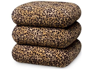Eichholtz Greenwich Bernard Leopard Swivel Base Tan Upholstered Accent Stool EICTMA0208