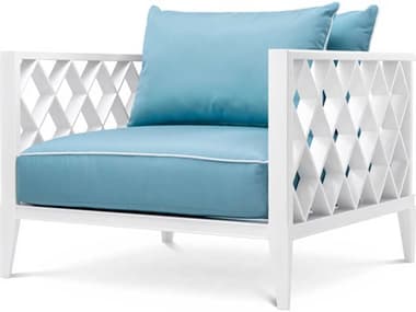 Eichholtz Outdoor White Finish Sunbrella Mineral Blue Lounge Chair EIO113033
