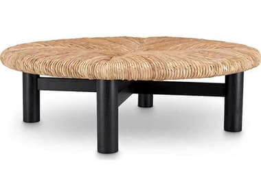 Eichholtz Outdoor Classic Black Finish Natural Seagrass Rush Coffee Table EIO116959