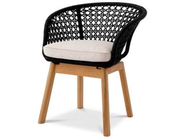 Eichholtz Outdoor Flores Off-white Natural Teak Black Rope Dining Chair EIO117470