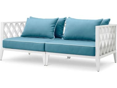 Eichholtz Outdoor White Finish Sunbrella Mineral Blue Sofa EIO119905