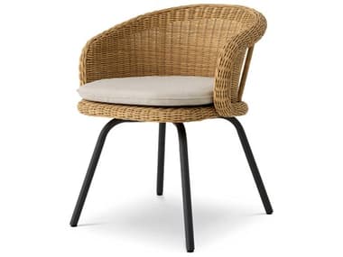 Eichholtz Outdoor Viola Sand Faux Rattan Black Legs Dining Chair EIOA119555