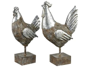 Elk Home Rustic Antique Silver Avery Hill Chickens Sculpture Set of 2 EK015717