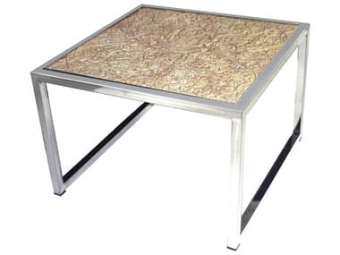 Elk Home Hand-Carved Square Wood Natural Stainless Steel Coffee Table EK150017