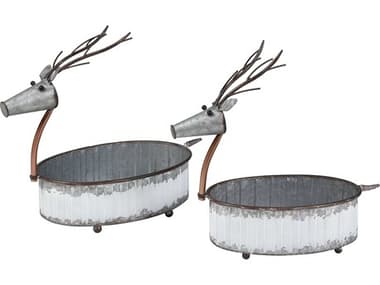 Elk Home Holiday White Winterbrigde Reindeer Pots Set of 2 EK201080