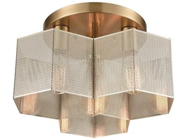 Elk Home Compartir 15" 3-Light Polished Nickel Satin Brass Geometric Semi Flush Mount EK211113