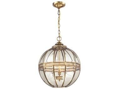 Elk Home Randolph 16" 3-Light Brushed Brass Glass Globe Pendant EK220213