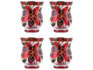 Elk Home Holiday Antique Silver Red Poinsettia Votives Set of 4 EK394638S4