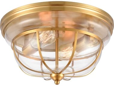 Elk Home Manhattan Boutique 13" 2-Light Brushed Brass Clear Glass Bowl Flush Mount EK465742