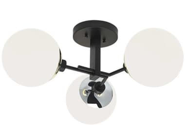 Elk Home Triple Play 3-Light Matte Black Polished Nickel Opal Globe Semi Flush Mount EK5675PNOP