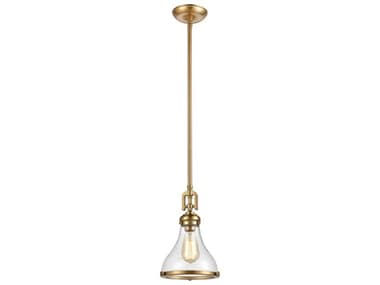Elk Home Rutherford 9" 1-Light Satin Brass Glass Bell Linear Mini Pendant EK573701