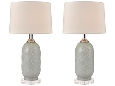 Elk Home La Joliette Pale Blue Clear White Linen Hardback Glass Table Lamp EK77099S2