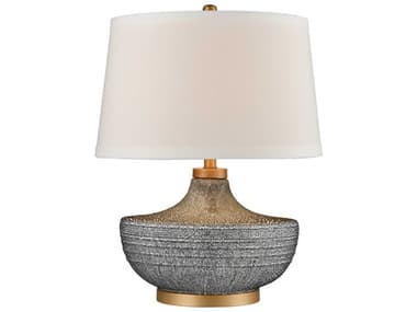 Elk Home Damascus Blue Brushed Gold White Linen Hardback Table Lamp EKD4304