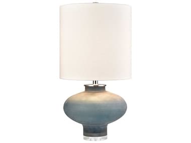 Elk Home Skye Frosted Blue White Textured Linen Drum Crystal Glass Buffet Lamp EKH001911080