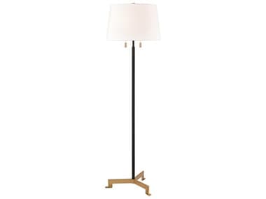 Elk Home Hodges LED 62" Tall Matte Black Aged Brass White Linen Round Floor Lamp EKH001911114LED