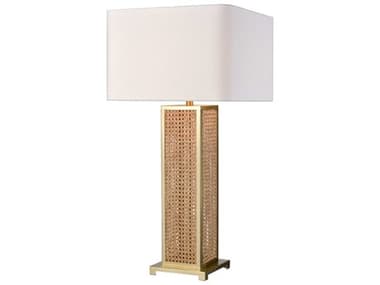 Elk Home Webb Natural Brass White Textured Linen Square Brown Buffet Lamp EKH001911165