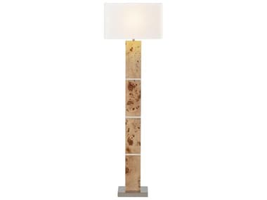 Elk Home Cahill 63" Tall Natural Burl Polished Nickel White Textured Linen Rectangle Shade Brown Floor Lamp EKH080911132