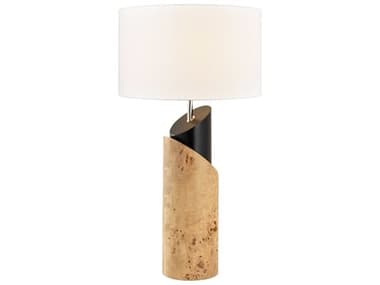 Elk Home Kincaid Natural Burl Matte Black White Textured Linen Drum Shade Brown Buffet Lamp EKH080911134