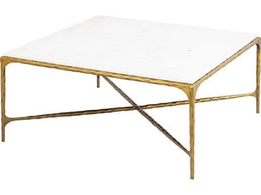 Elk Home Seville 38" Square Marble Antique Brass White Coffee Table EKH089510645
