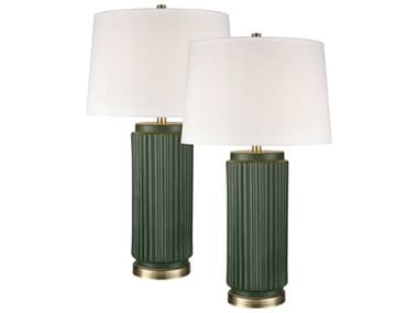 Elk Home Knox Dark Green Glazed Antique Brass White Linen Shade Buffet Lamp (Set of 2) EKS001910295S2