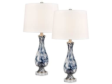Elk Home Cordelia Sound Blue White Linen Shade Glass Buffet Lamp (Set of 2) EKS00199475S2
