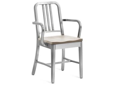 Emeco 1104 Navy Collection With Wood Seat Ash Brown Arm Dining Chair EME1104A