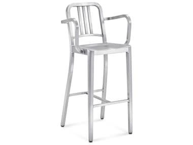 Emeco Outdoor Navy Brushed Aluminum Bar Stool with Arms EMO100630A