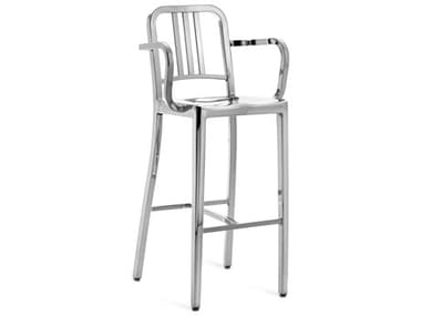 Emeco Outdoor Navy Polished Aluminum Bar Stool with Arms EMO100630AP