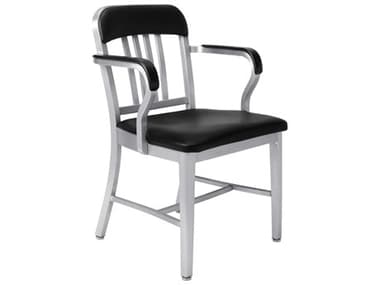 Emeco Outdoor Navy Aluminum Dining Arm Chair with Maharam Ledger Upholstered Seat EMO1011