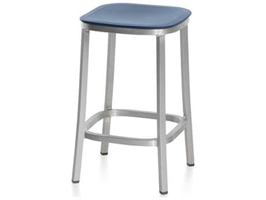 Emeco Outdoor 1 Inch By Jasper Morrison Aluminum 24'' High Counter Stool with Blue Seat EMO1INCH24BLUE