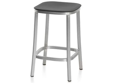 Emeco Outdoor 1 Inch By Jasper Morrison Aluminum 24'' High Counter Stool with Dark Grey Seat EMO1INCH24DARKGREY