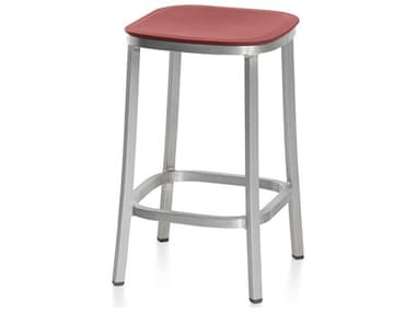 Emeco Outdoor 1 Inch By Jasper Morrison Aluminum 24'' High Counter Stool with Orange Seat EMO1INCH24ORANGE