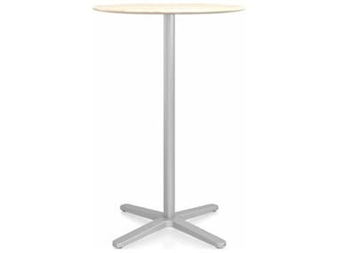 Emeco Outdoor 2 Inch By Jasper Morrison Accoya / Silver Powder Coated 30'' Wide Aluminum Round Bar Table EMO2INCHBTRD30XACC