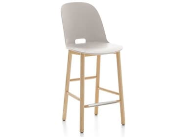 Emeco Outdoor Alfi Ash Wood High Back Counter Stool with White Seat and Back EMOALFI24AHWHITE