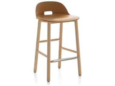 Emeco Outdoor Alfi Ash Wood Low Back Counter Stool with Sand Seat and Back EMOALFI24ALSAND