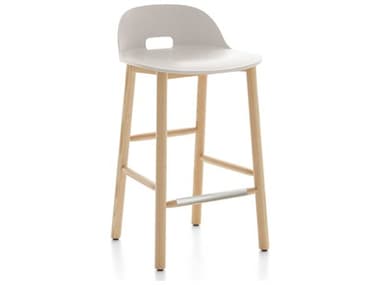 Emeco Outdoor Alfi Ash Wood Low Back Counter Stool with White Seat and Back EMOALFI24ALWHITE