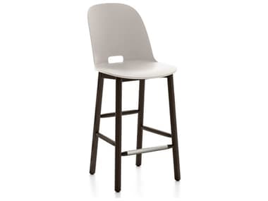 Emeco Outdoor Alfi Ash Wood Black High Back Counter Stool with White Seat and Back EMOALFI24DAHWHITE