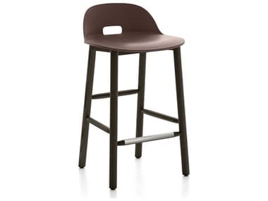 Emeco Outdoor Alfi Ash Wood Dark Low Back Counter Stool with Dark Brown Seat and Back EMOALFI24DALDARKBROWN