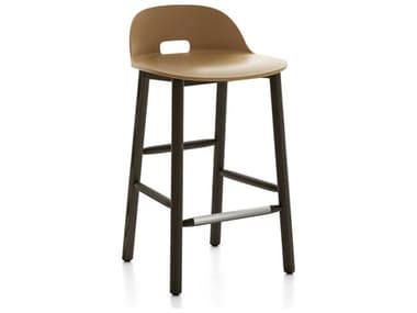 Emeco Outdoor Alfi Ash Wood Dark Low Back Counter Stool with Sand Seat and Back EMOALFI24DALSAND