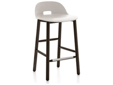 Emeco Outdoor Alfi Ash Wood Dark Low Back Counter Stool with White Seat and Back EMOALFI24DALWHITE
