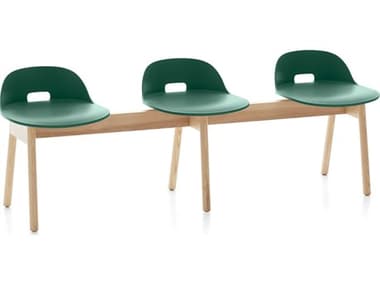 Emeco Outdoor Alfi Ash Wood Low Back Bench with Green Seat and Back EMOALFIALGREEN