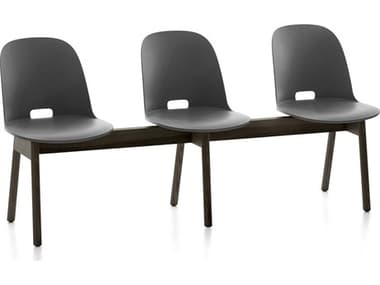 Emeco Outdoor Alfi Ash Wood Dark High Back Bench with Dark Grey Seat and Back EMOALFIDAHDARKGREY