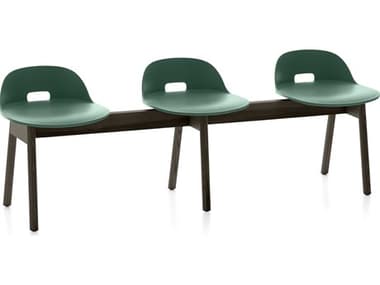 Emeco Outdoor Alfi Ash Wood Dark Low Back Bench with Green Seat and Back EMOALFIDALGREEN