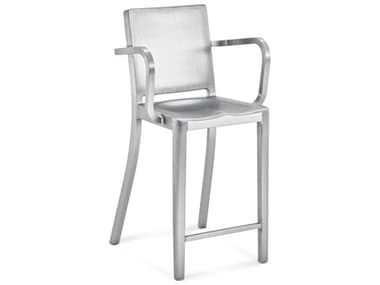 Emeco Outdoor Hudson Brushed Aluminum Counter Stool with Arms EMOHUDCTR24A