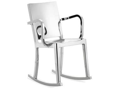 Emeco Outdoor Hudson Polished Aluminum Rocker Dining Arm Chair EMOHUDROCAP