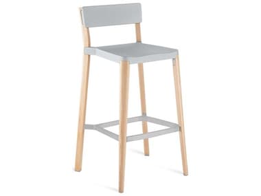 Emeco Outdoor Lancaster Ash Wood Bar Stool with Light Grey Seat and Back EMOLANBLGLW